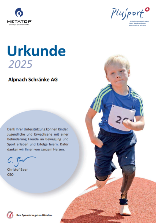alpnach norm unterstützt PluSport Schweiz